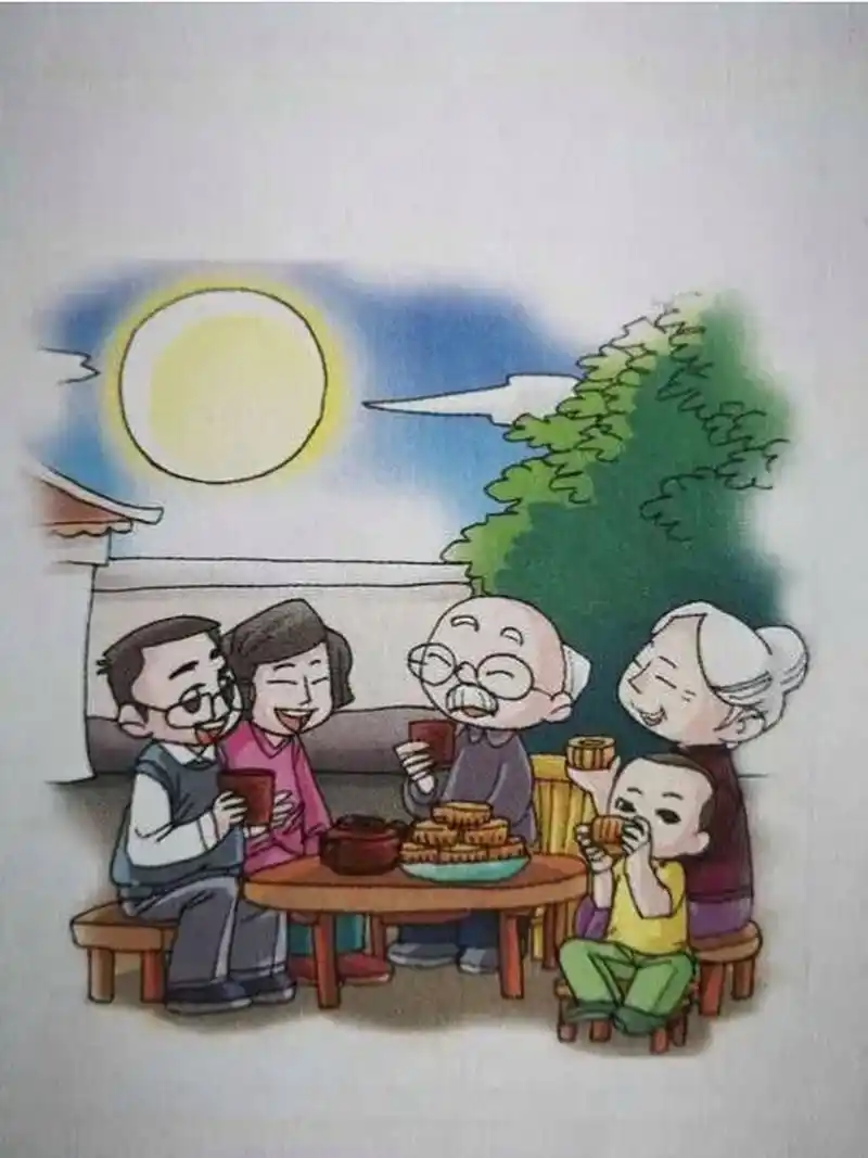 中秋主题看图写话 《中秋夜》 8月15日中秋节那天夜晚,我和爸爸妈妈