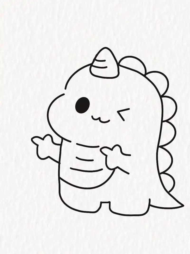 简笔画教程|可爱小恐龙26/100 送你一个爱心小恐龙
