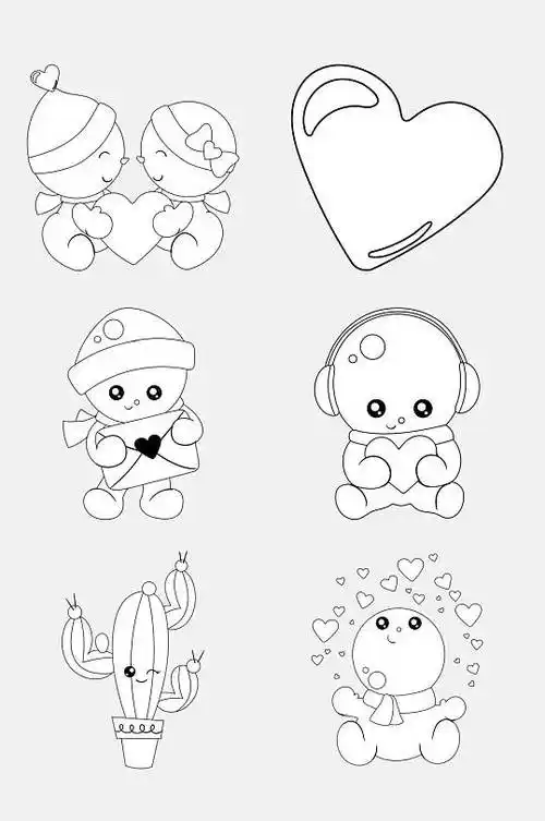 婴儿黑白卡通线稿图案免抠素材