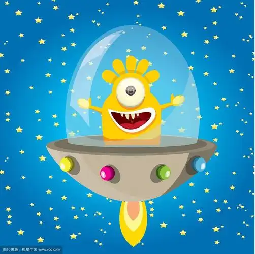 外星飞船橙色外星人在太空中