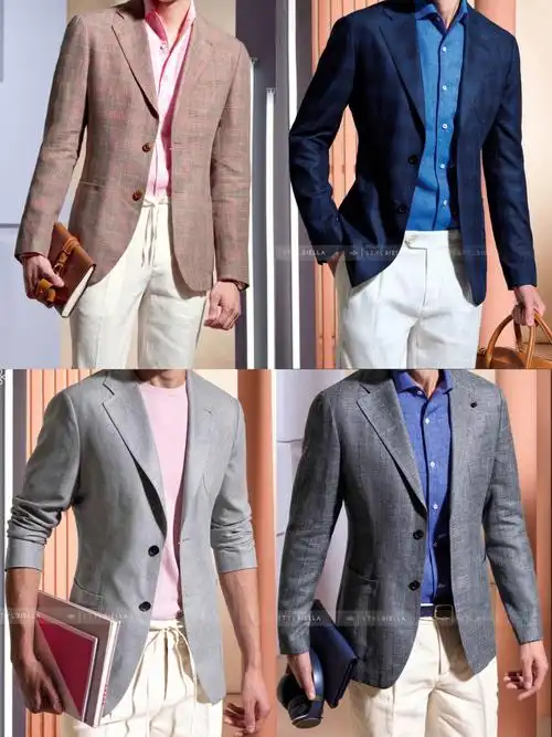 男士有趣的灵魂·08粉灰威尔士亲王格单西源自意大利stb的毛麻面料