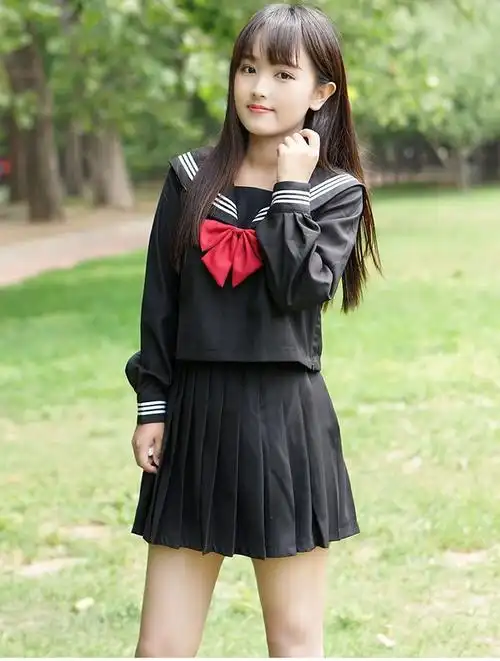 日本正统jk制服基础款黑三本不良少女子班服校服关西襟夏服 黑三本