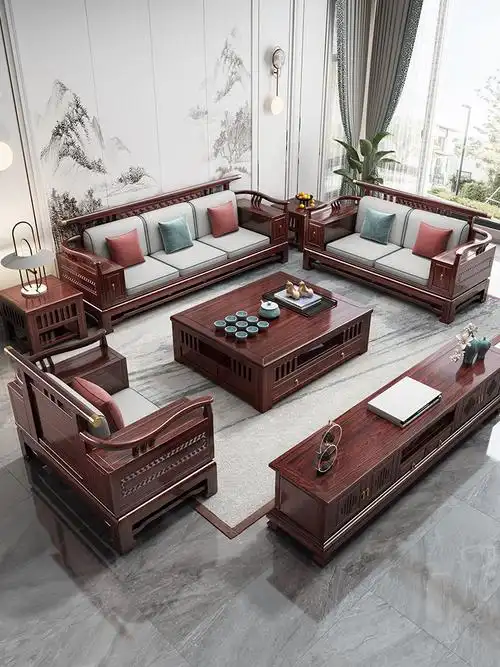 新中式乌金木实木沙发中式全实木原木酸枝木色古典仿红木木沙发