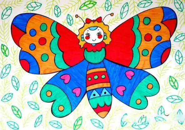 少儿油画棒作品—美丽的蝴蝶_油画棒画_零二七艺考