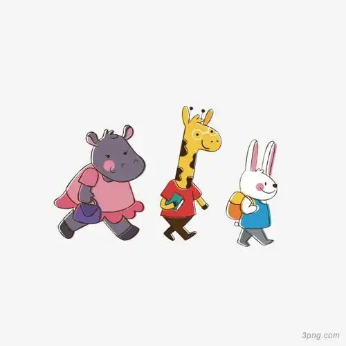 卡通上学堂的小动物们png素材透明免抠图片-动植人物