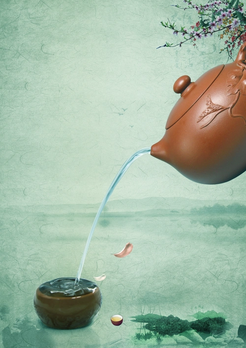 中国风茶楼茶艺绿色背景素材