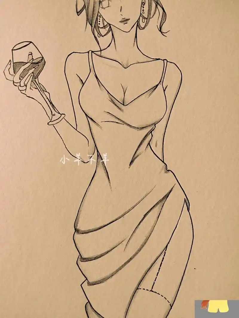 美女黑白简笔画#绘画教程118(附过程) 请大数据推给自学画画的朋友们