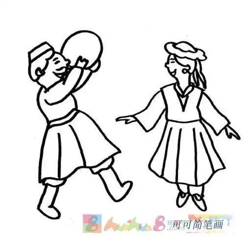 塔塔尔族女孩简笔画哈萨克族服饰简笔画少数民族男孩简笔画少数民族