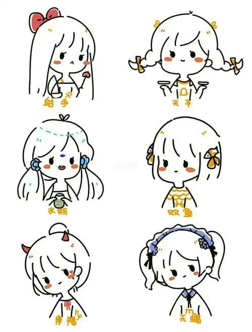 十二星座的可爱简笔画简笔画星座绘画可爱简笔画12星座女孩简笔画 又