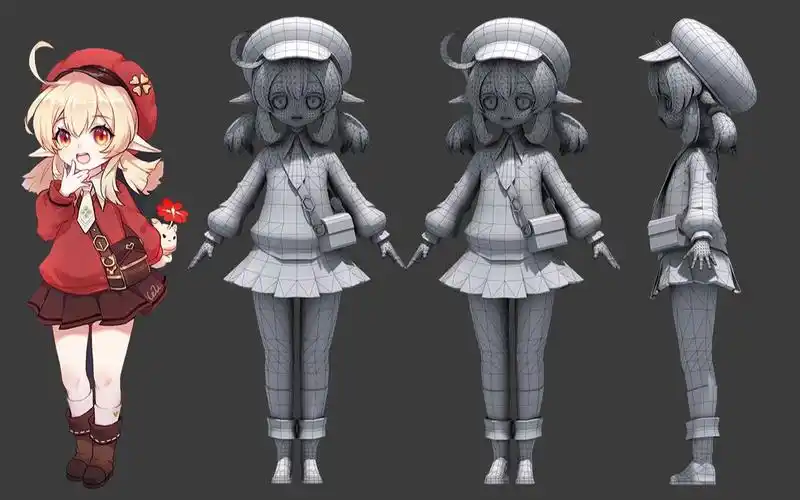 【3dmax】原神"可莉"基础人物模型制作教程,3d游戏角色建模