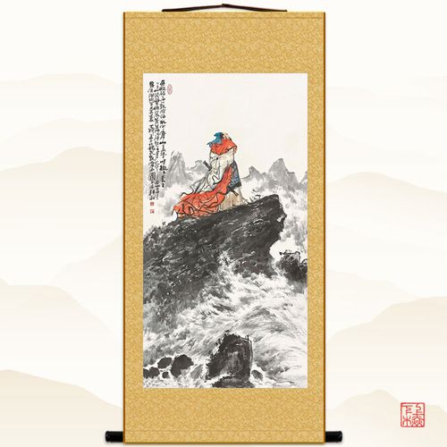 魏武观沧海图 曹操人物画 丝绸画 中式装饰字画 卷轴画挂画可定制