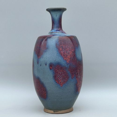 宋代钧瓷窑变红斑玉壶春瓶老底老货旧货古瓷器收藏老物件摆件