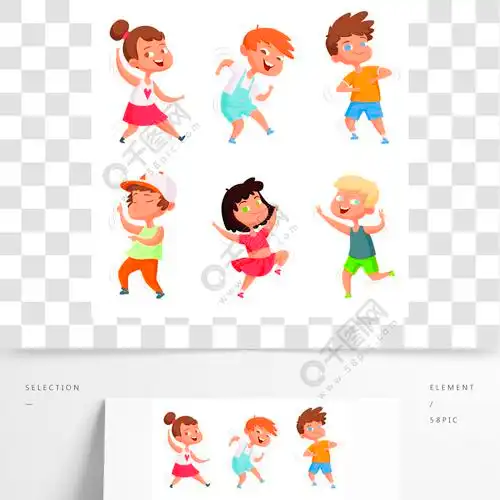 快乐的童年各种各样的滑稽的跳舞孩子孩子小群微笑的人性格向量例证