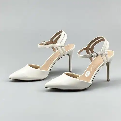 出口英国单包头白色女凉鞋尖头细跟简约仙女风一字扣带大码高跟鞋