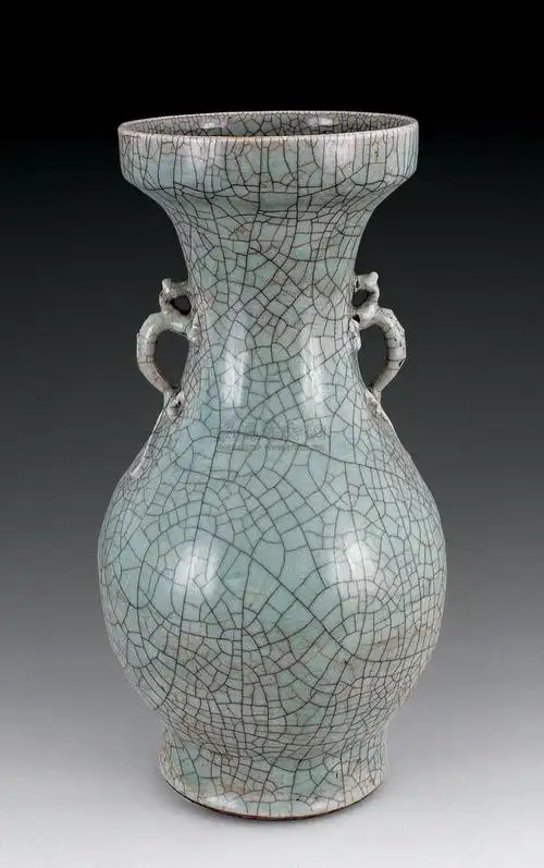 【清雍正 哥窑盘口龙耳瓶】拍卖品_图片_价格_鉴赏_清代单色釉瓷器