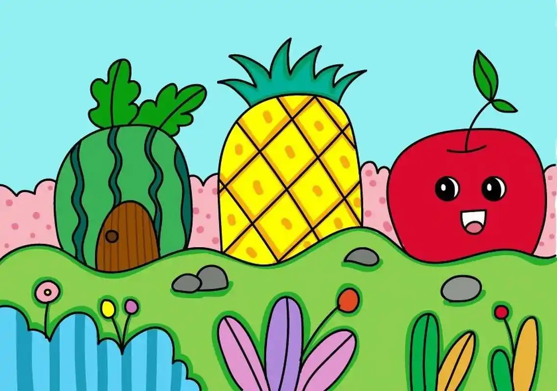 马克笔简笔画96水果主题画(附线稿) 儿童创意美术,创意画