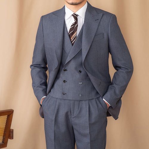 鹿三先生商务气质复古单排扣三件套西装套装高级型男优雅西服潮男
