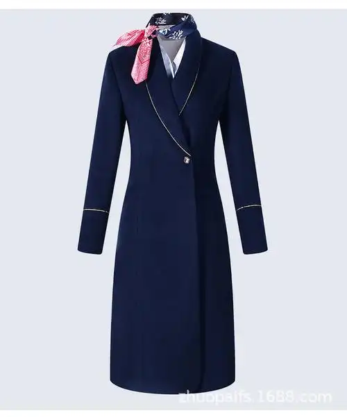 秋冬季航空空乘空姐职业羊毛毛妮大衣高铁珠宝售楼前台销售制服