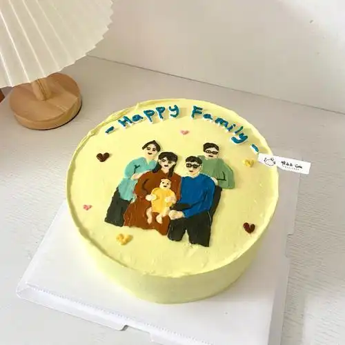 手绘一家人照片蛋糕