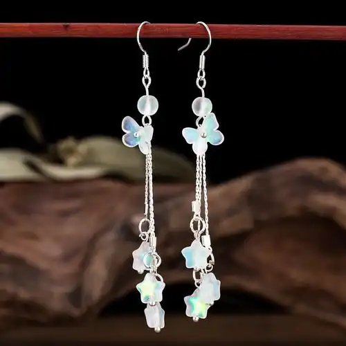 《原创古风耳环磨砂蝴蝶耳坠女汉服日常百搭耳饰复古风甜美长款耳钩