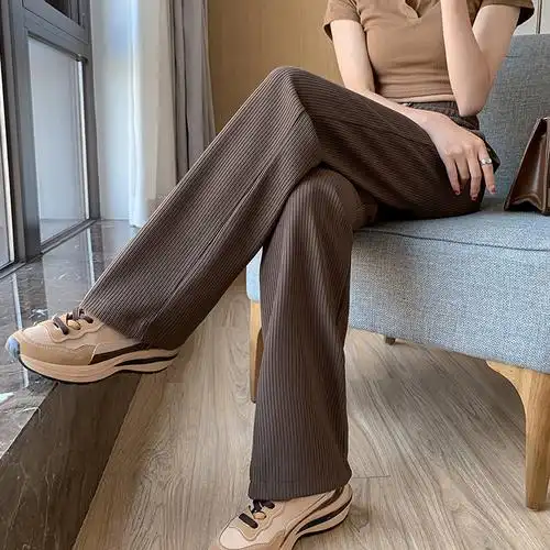 150小个子针织阔腿裤女夏季显高穿搭高腰垂感155冰丝休闲拖地长裤