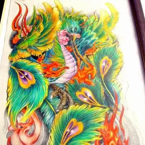 唯美满背凤凰纹身手稿图案