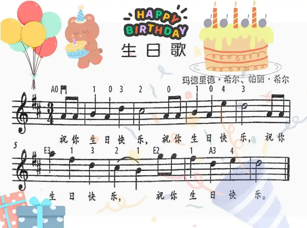 小提琴谱 《生日歌》 祝你生日快乐98,最近好多小朋友过生日,快拉给