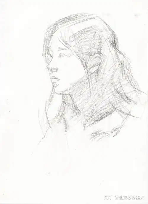 素描头像四分之三侧面女青年步骤示范解析