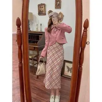 elgk大朗毛织女装温柔系穿搭小香风套装可盐可甜感法式奶系学院风粉色