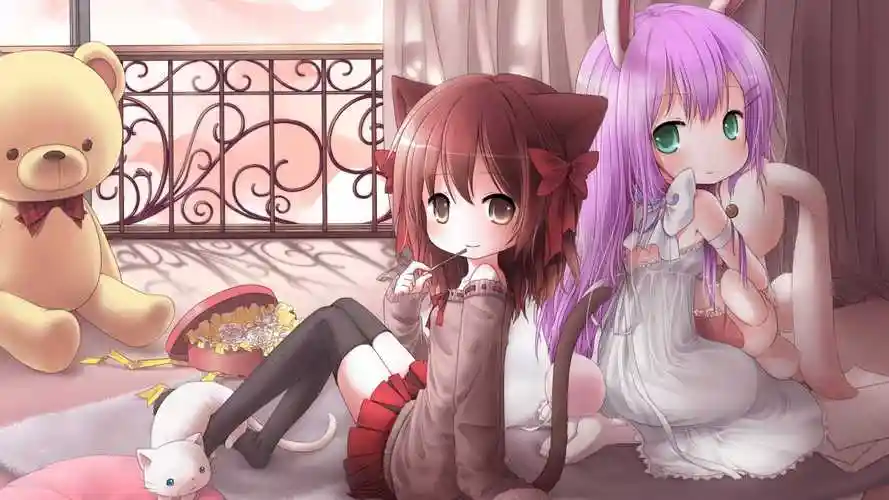 耳朵,女孩,猫,尾巴,可爱动漫女生壁纸