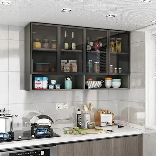 锦汇定制轻奢玻璃门厨房吊柜浴室挂柜子壁挂墙上柜子顶柜阳台柜子