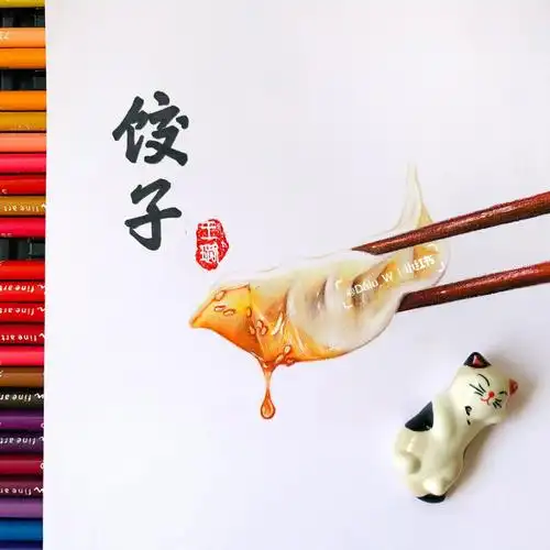 彩铅手绘饺子09