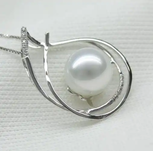 清新k金12.0mm天然海水珠白色珍珠吊坠