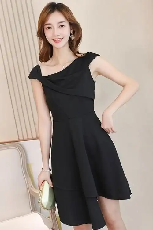 2019春夏新款韩版时尚女装百搭潮流纯色修身显瘦休闲连衣裙