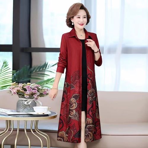 御仕达妈妈秋季高档印花风衣外套中长款50岁洋气高贵中老年女装春秋