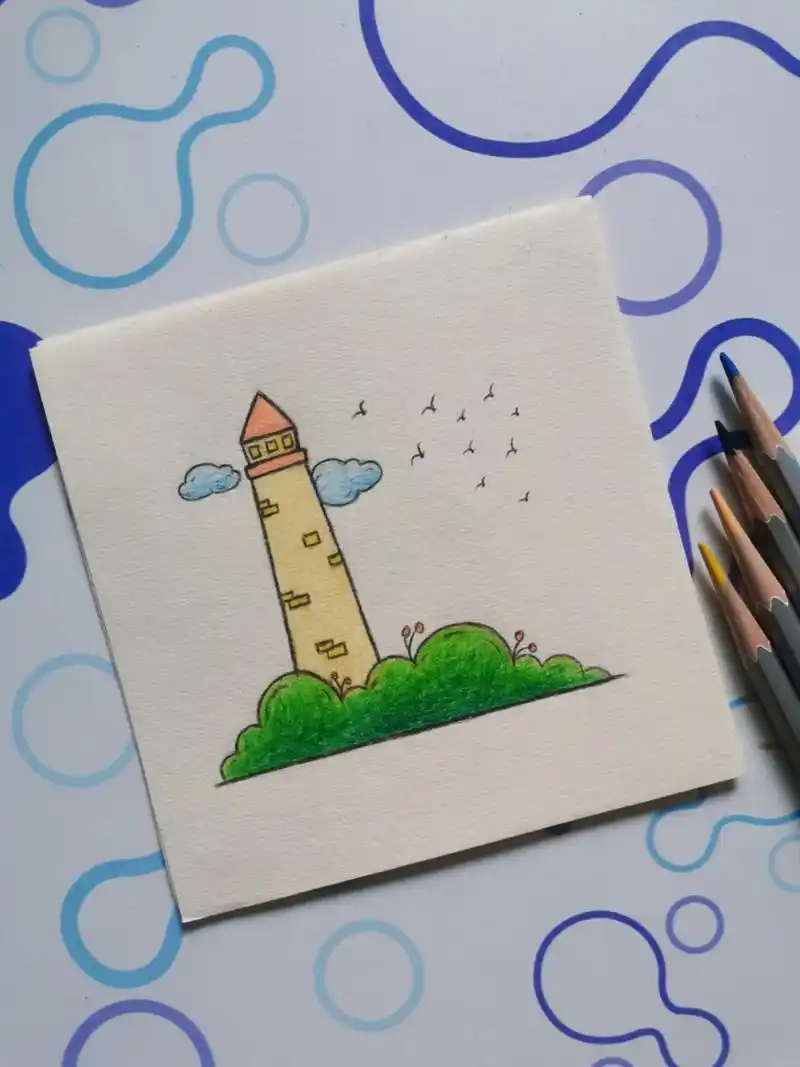 画一张简笔画风景,工具:马可48色油性彩铅～# - 抖音