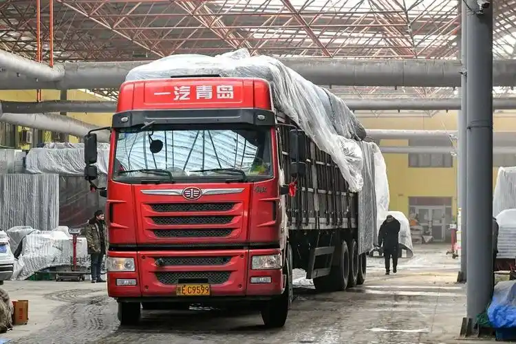 1月31日,一辆拉运蔬菜的货车驶进东疆春农产品综合交易市场.