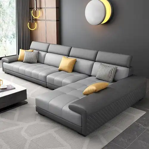 沙发客厅简约小户型乳胶贵妃家用意大利进口纳帕真皮布艺沙发拼色设计