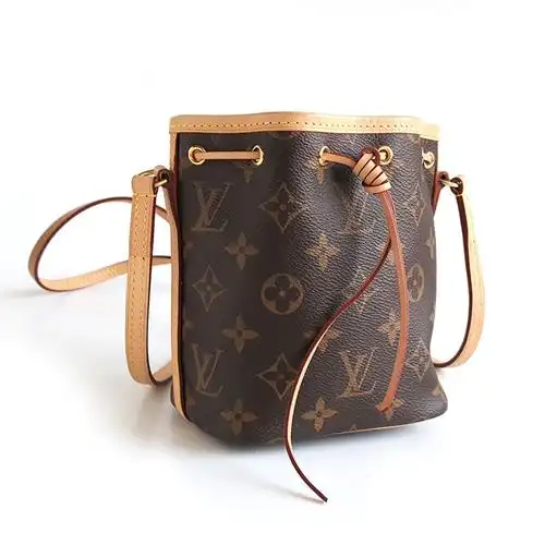 正品lv路易威登女包棕色老花nanonoe小水桶包单肩包lvnano水桶包95新