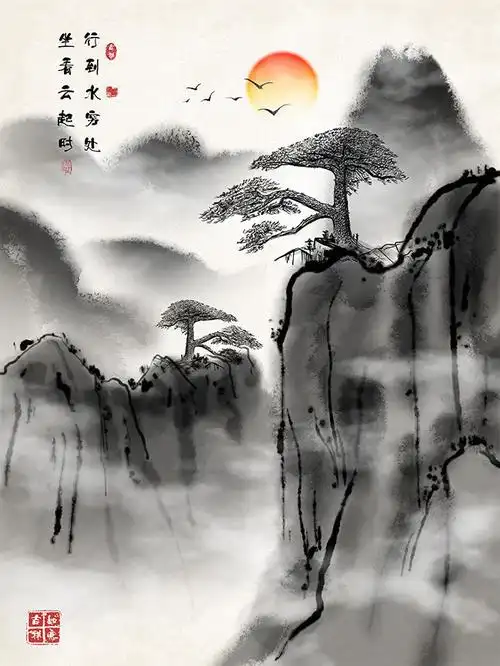 禅意新中式水墨山水画