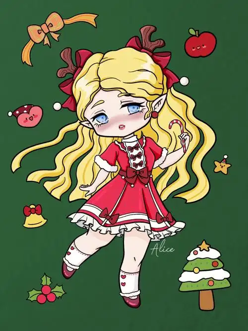 圣诞节q版女孩人物全身像少女漫画动漫卡通