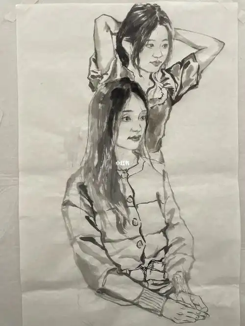 水墨人物画的美女同学