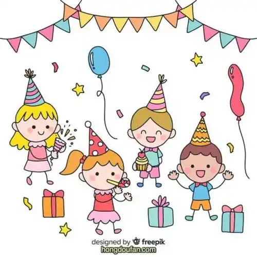 小男生小女生好朋友一起庆祝生日快乐要如何画生日派对简笔画大全