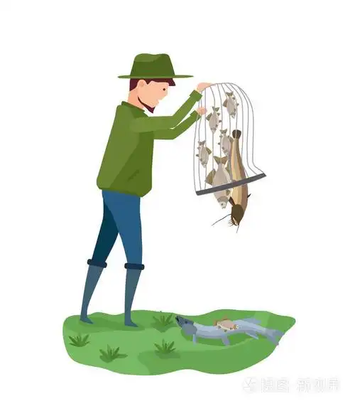 岸,渔夫把鱼在地面上