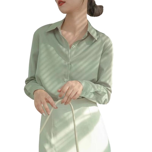 2024春季新款宽松衬衣绿色衬衫女高级感轻奢长袖motoo自制衬衫