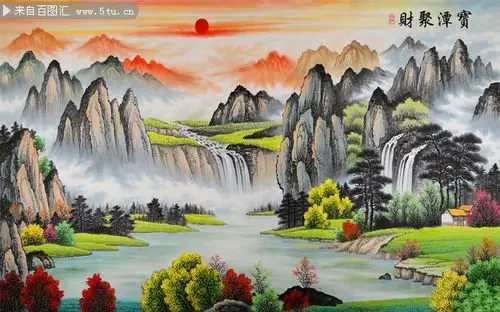 宝潭聚财山水风景壁画