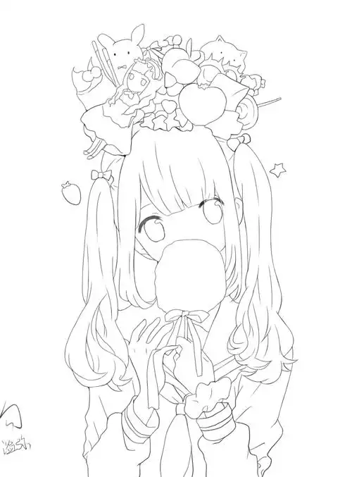 ww上色 线稿 双马尾