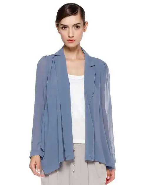灰蓝色通勤素雅开襟薄款上衣