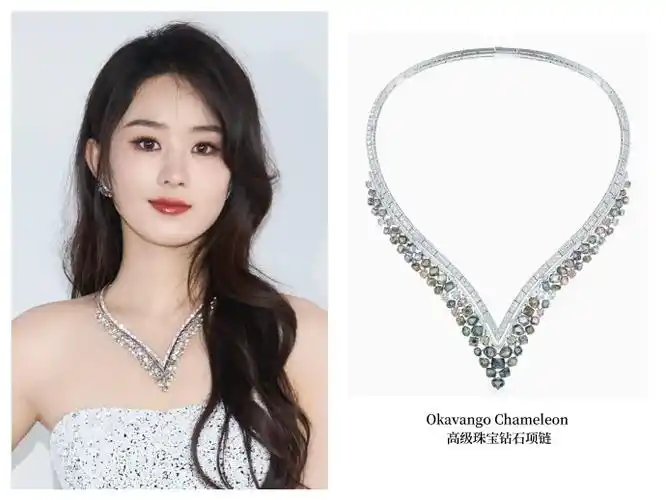 作为品牌代言人@赵丽颖优雅现身戴比尔斯高级珠宝展,佩戴着千万级珠宝