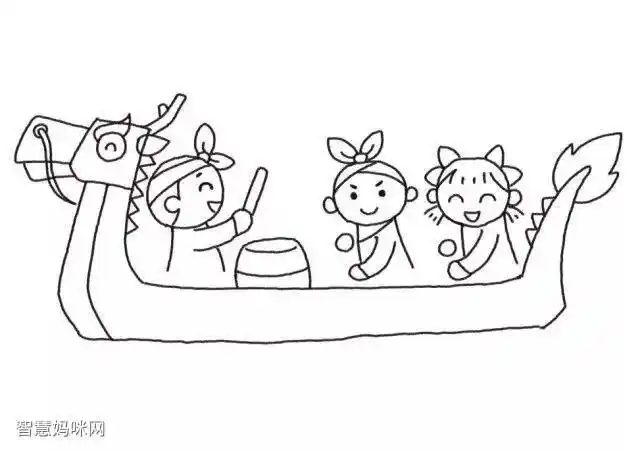 端午节简笔画赛龙舟的画法步骤-图5